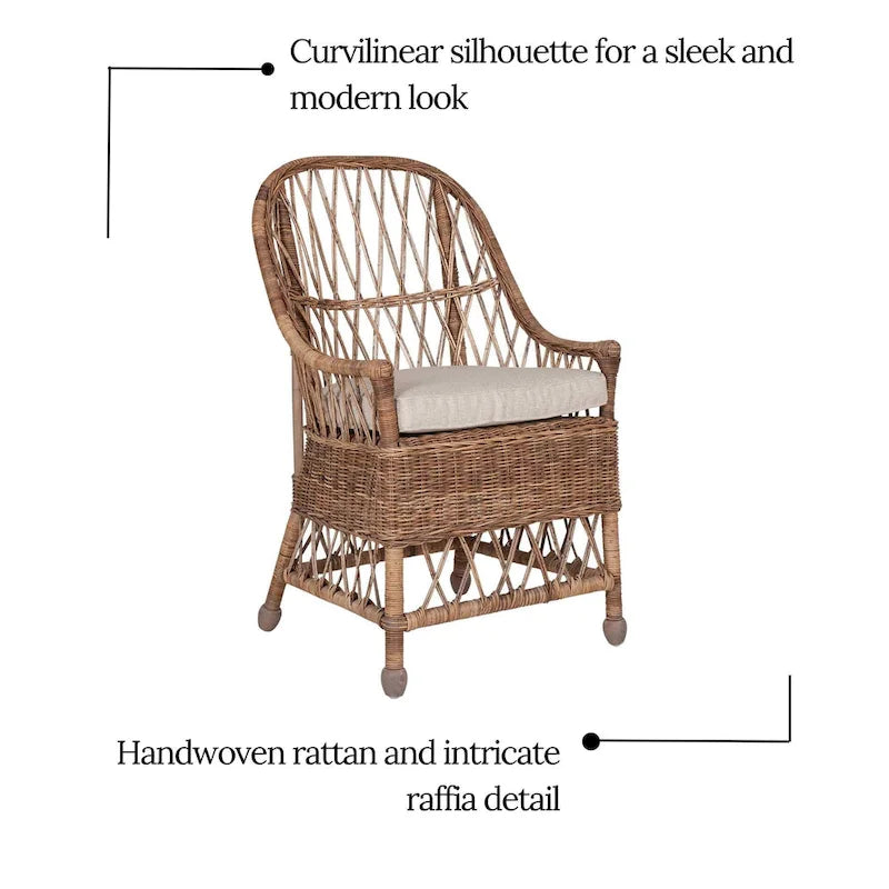 Bayside Curvilinear Rattan Cushioned Dining Chair by East at Main - 22x23x39 7