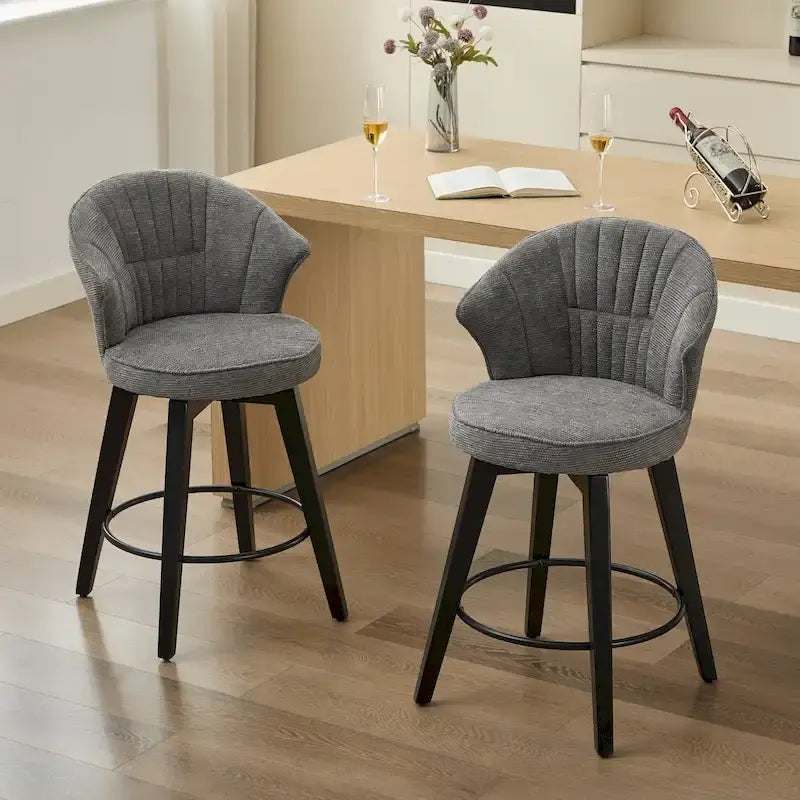 Swivel Bar Stools Set of 2, Upholstered Dining Room Chairs with Wide Backrest, Counter Height Chair with Metal Legs 5