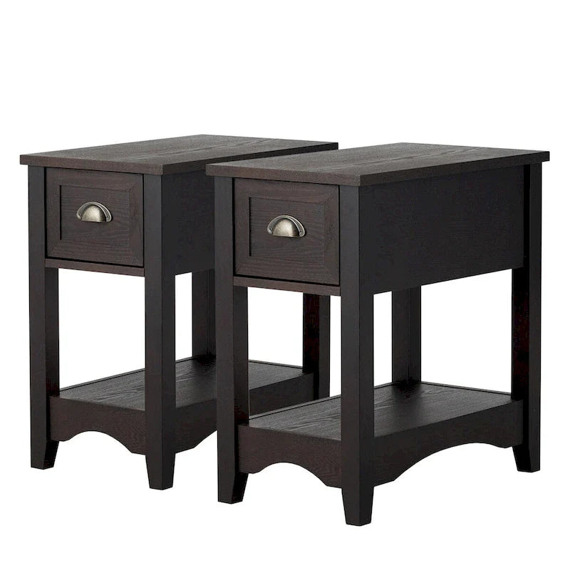 Gymax Set of 2 Contemporary Side End Table Compact Table w/ Drawer - 13  X 22  X 23  (L X W X H) 16