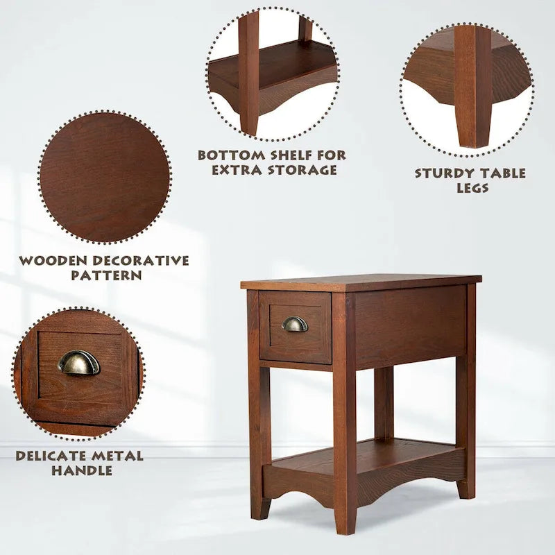 Gymax Set of 2 Contemporary Side End Table Compact Table w/ Drawer - 13  X 22  X 23  (L X W X H) 11