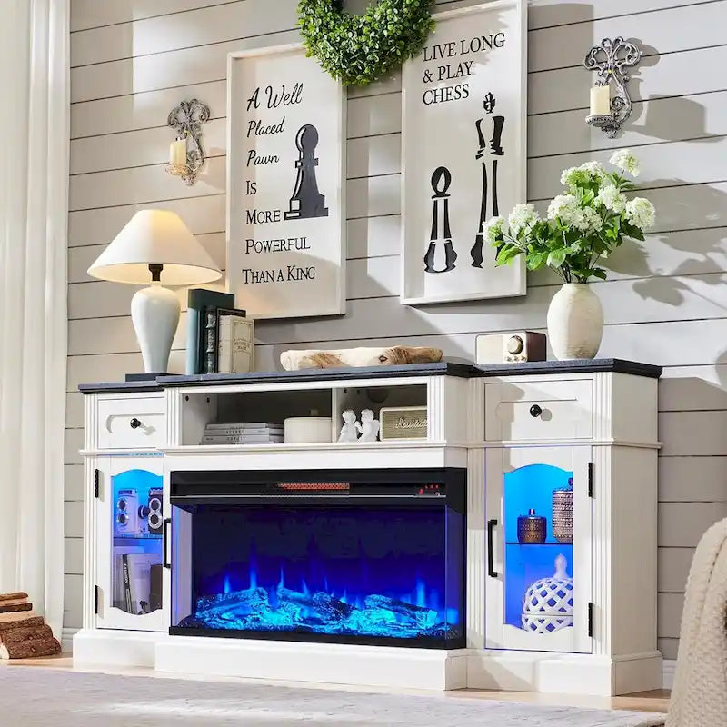 Farmhouse Electric Fireplace TV Stands up to 80, Entertainment Center 23
