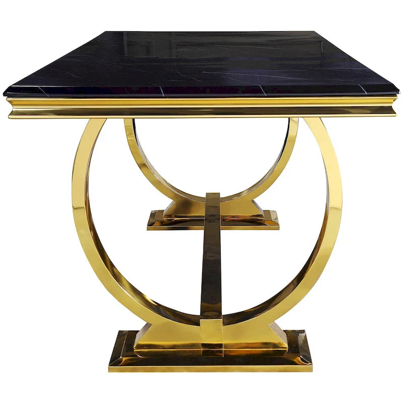 Modern Dining Room Table with Stainless Steel Metal U-Base 9