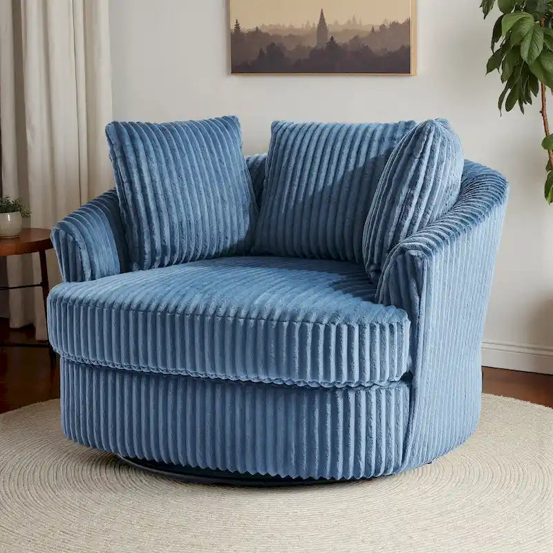 Oversized 43 W Plush Corduroy Recessed Arm Swivel Barrel Chair 7