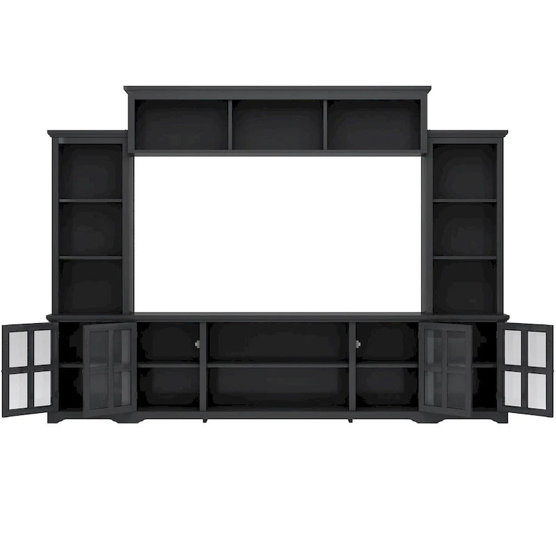 Entertainment Wall Unit with Bridge, Tempered Glass Doors for TVs Up to 70 32