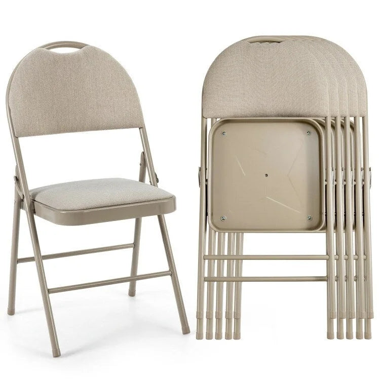 6 Pack Folding Chairs Portable Padded Office Kitchen Dining Chairs-Beige - 18.5 x 20 x 35 (L x W x H) 12