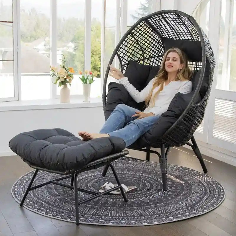 FINCATI Indoor Eggs Chair, 440 lbs Egg Chair Outdoor, Oversized Egg Chair with Ottoman, Luxury Cozy Egg Chair with Foot Rest 12