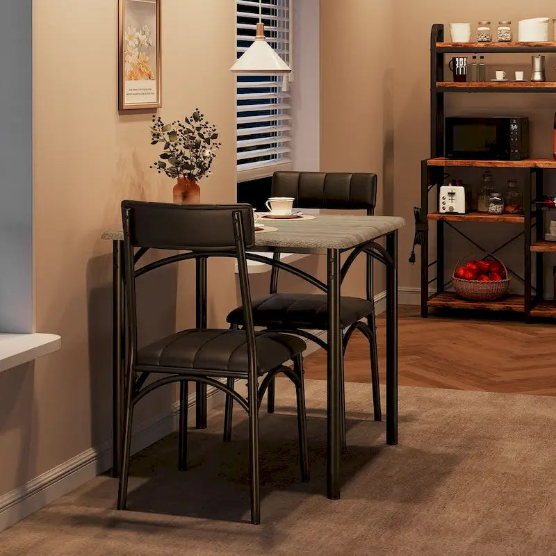 Dining Table Set for 2, Kitchen Table with Upholstered Chairs for 2 5