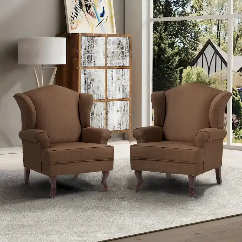 2 Set Traditional Wingback Accent Chairs Upholstered Armchair 39