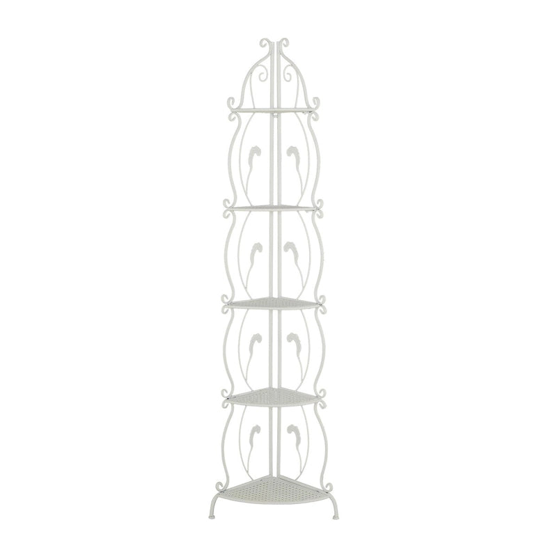 Metal Scroll Indoor Outdoor Tall Folding 5 Shelves Bakers Rack - Gold or White - Roche River Decor 32