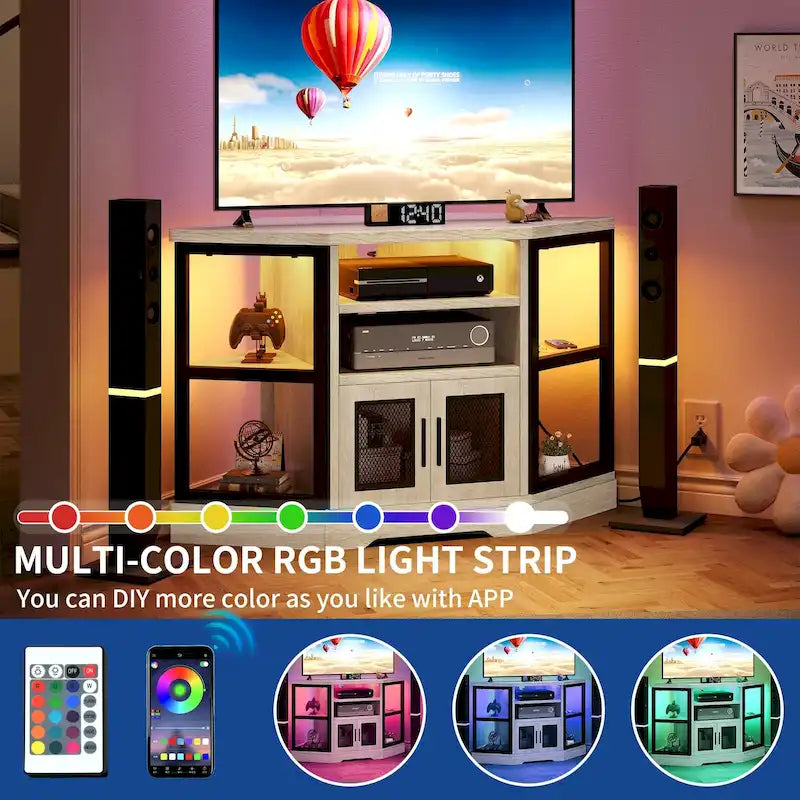 Farmhouse Corner TV Stand Entertainment Center Media Console for TVs up to 55 with Power Outlet 36