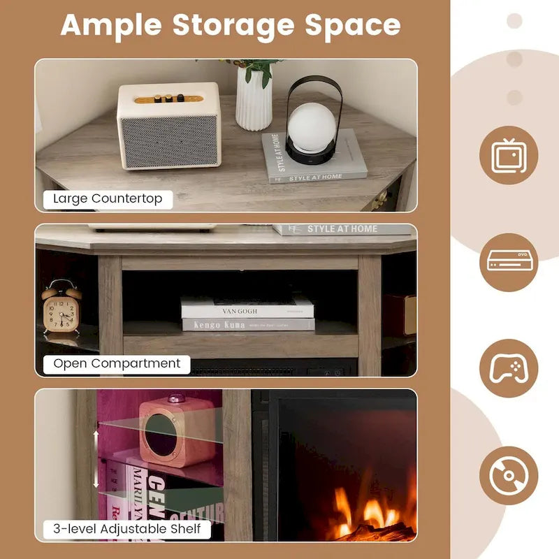 Costway Fireplace TV Stand w/ Led Lights & 18  Electric Fireplace for - See Details 29