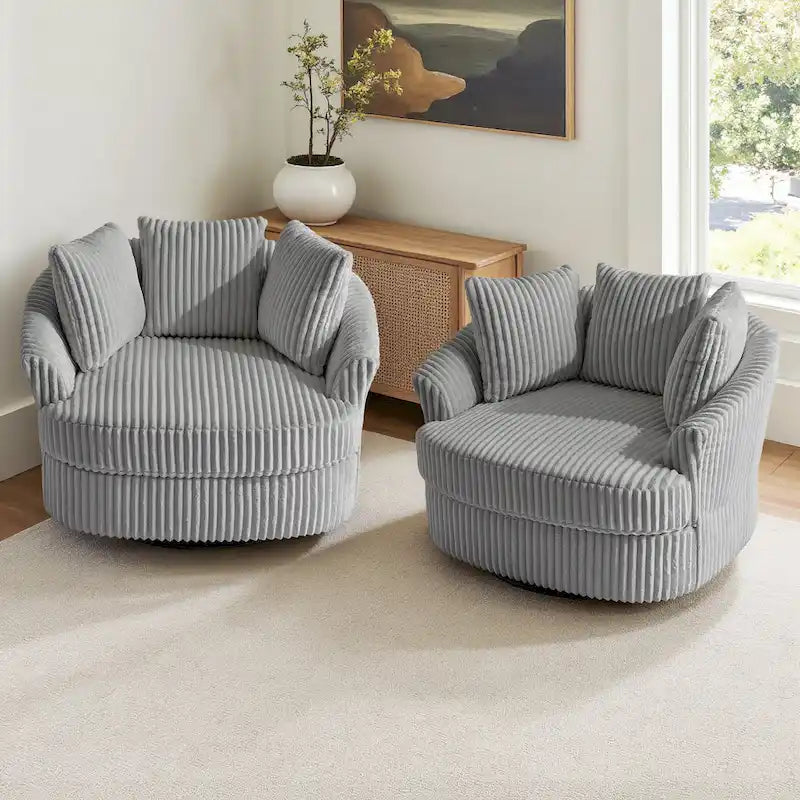 DREAMSIDEA 2 Set Recessed Arm Slipcovered Swivel Barrel Chair 21