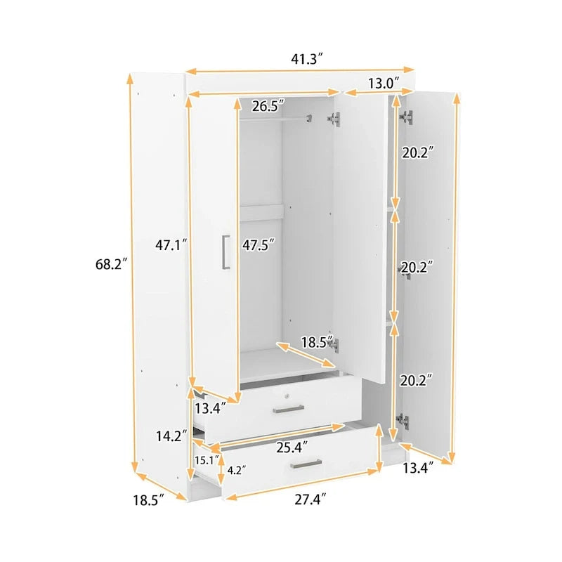 3-Door Wardrobe with 2 Drawers 13