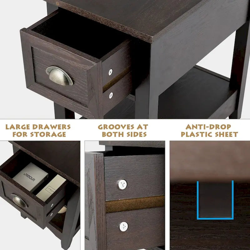 Gymax Set of 2 Contemporary Side End Table Compact Table w/ Drawer - 13  X 22  X 23  (L X W X H) 21