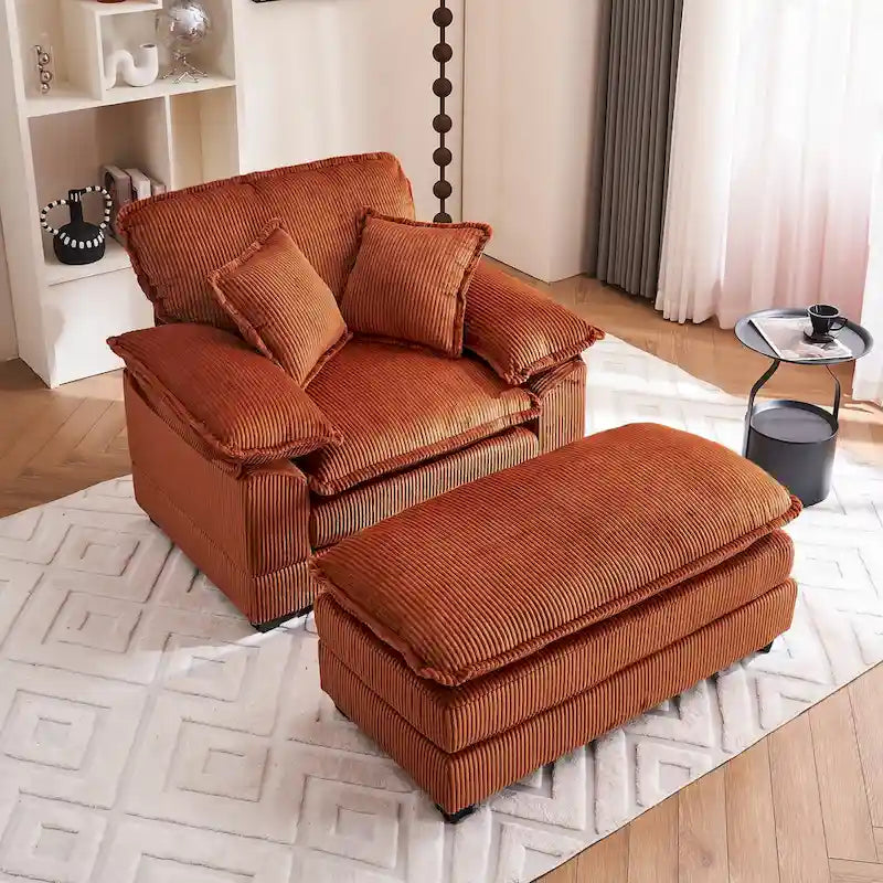 56.9 W Poltrona Oversize con Pouf, Poltrona da Lettura per Camera da Letto, Divano Letto Pigro, Poltrona Reclinabile Singola Moderna Oversize 7