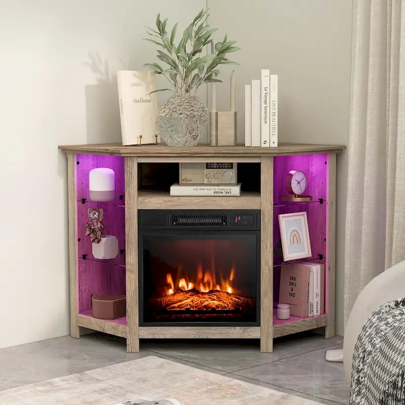 Costway Fireplace TV Stand w/ Led Lights & 18  Electric Fireplace for - See Details 3