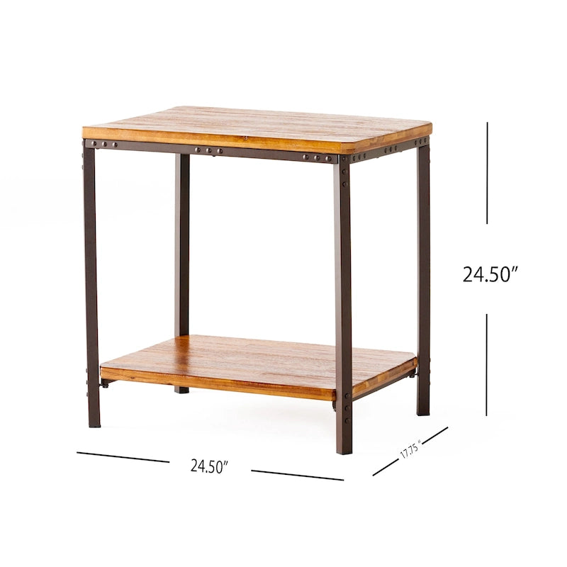 Tavolino laterale in metallo rustico Ronan Wood di Christopher Knight Home 5