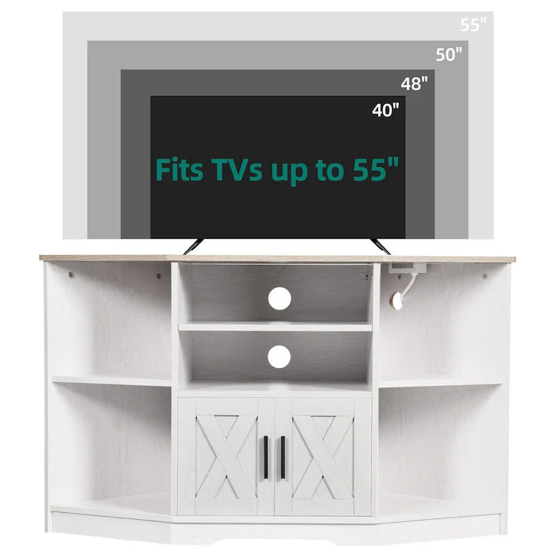 Farmhouse Corner TV Stand Entertainment Center Media Console for TVs up to 55 with Power Outlet 51