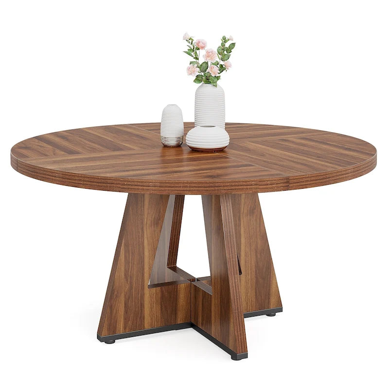 47 Inch Round Dining Table for 4, Wood Farmhouse Dinner Dinning Table for Kitchen Dining Living Room 23