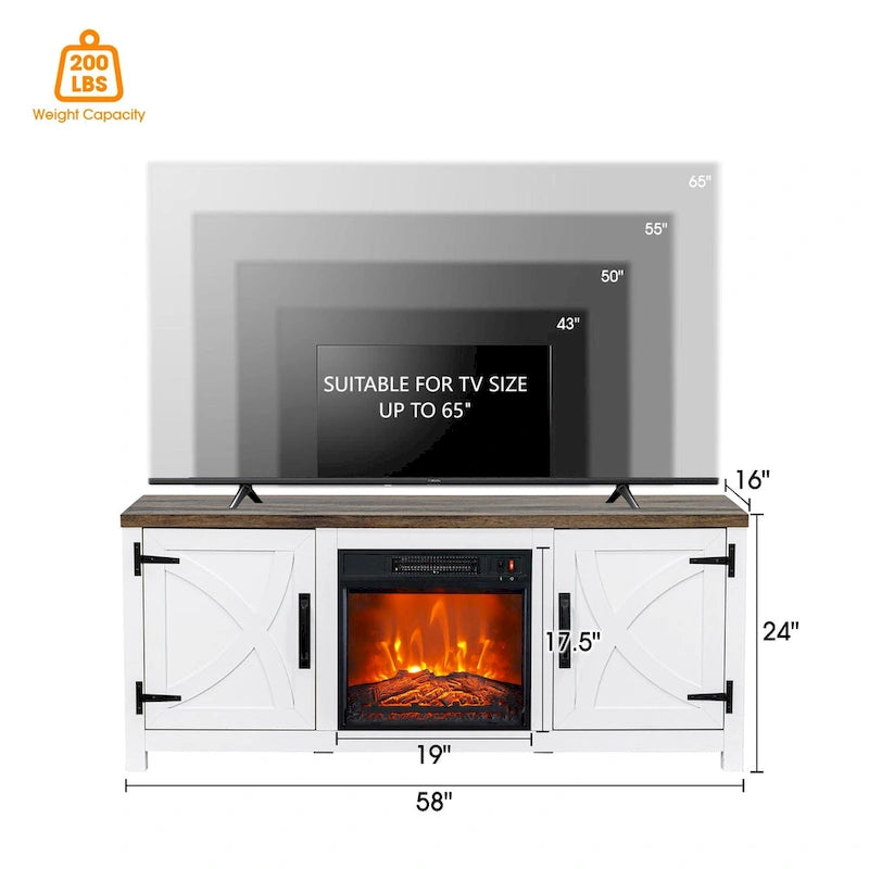58 Farmhouse Electric Fireplace TV Stands Console Table for TV's up to 65 43