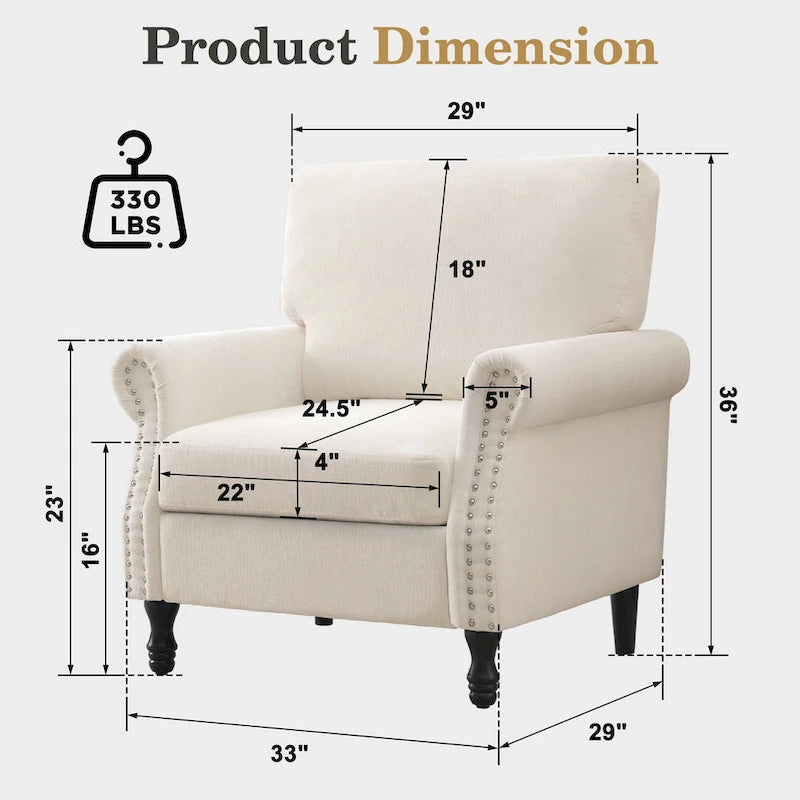 Modern Upholstered Armchair Nailhead Trim Accent Chair with Wood Legs 10