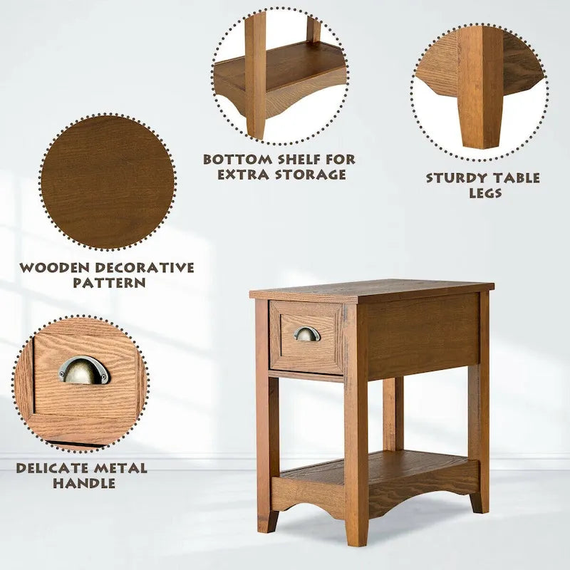 Gymax Set of 2 Contemporary Side End Table Compact Table w/ Drawer - 13  X 22  X 23  (L X W X H) 29