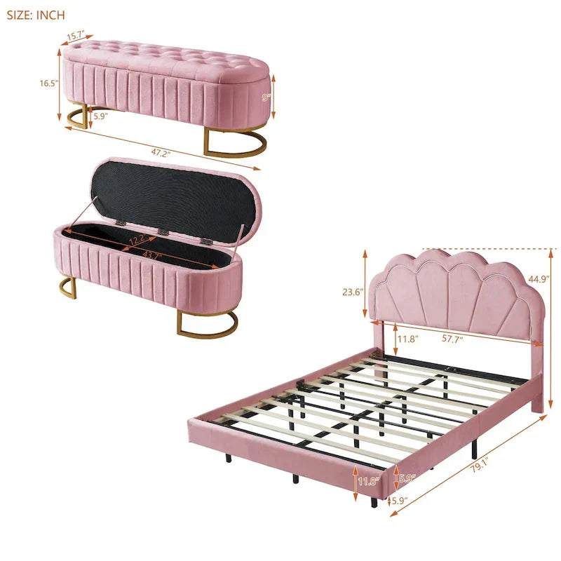2-Pieces Bedroom Sets Full LED Platform Bed with Storage Ottoman 6