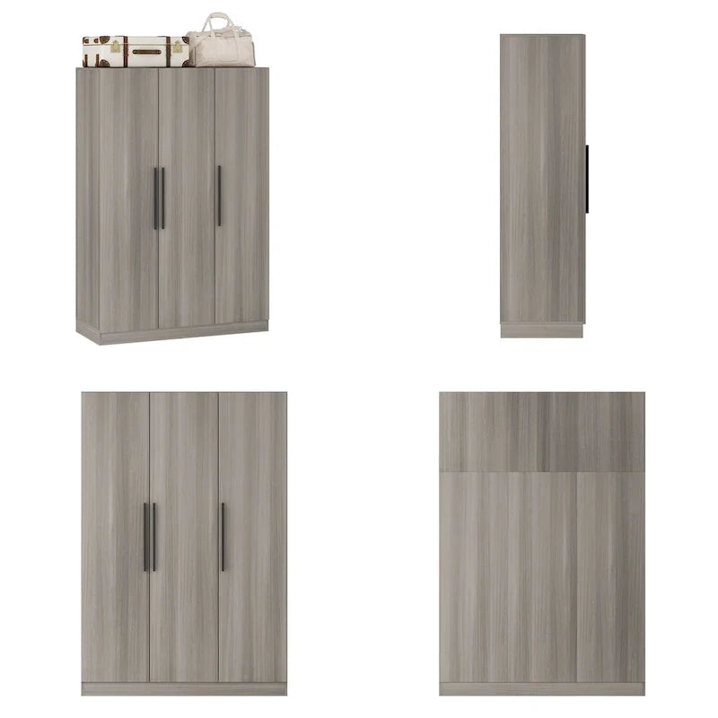 Wardrobe Armoire Wooden Closet Cabinet 6 Storage Cube and Hanging Rod 26