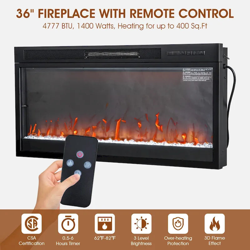 68 Modern Black RGB Electric Fireplace TV Stands Console for TVs Up to 72-inch 6