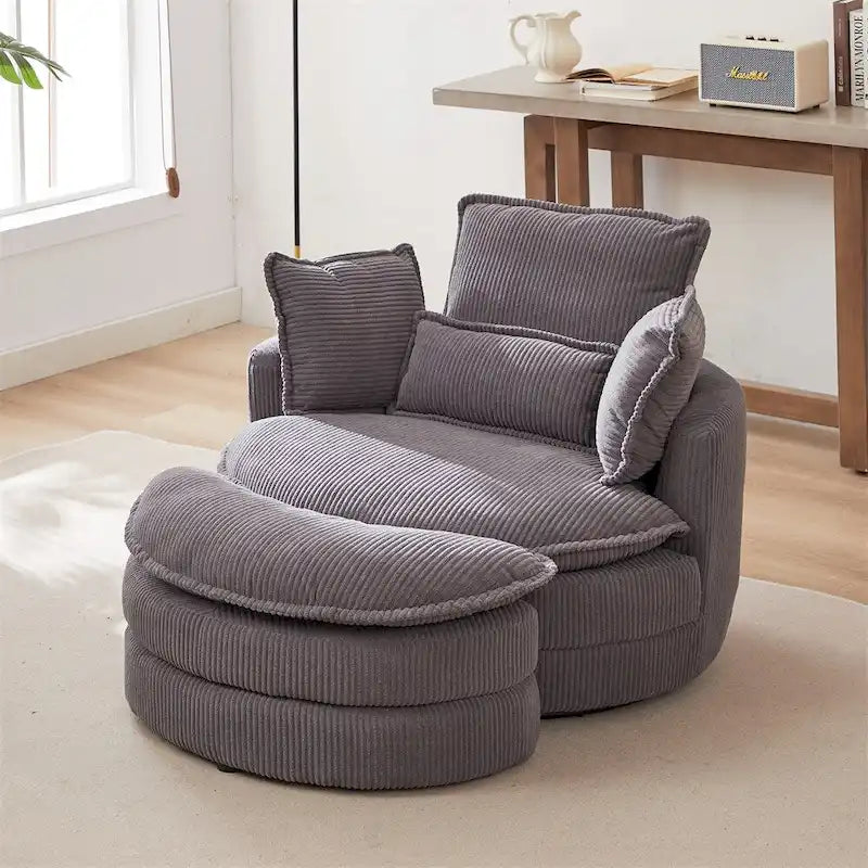 Oversized Swivel Chair with Moon Storage Ottoman with 4 Pillows 7