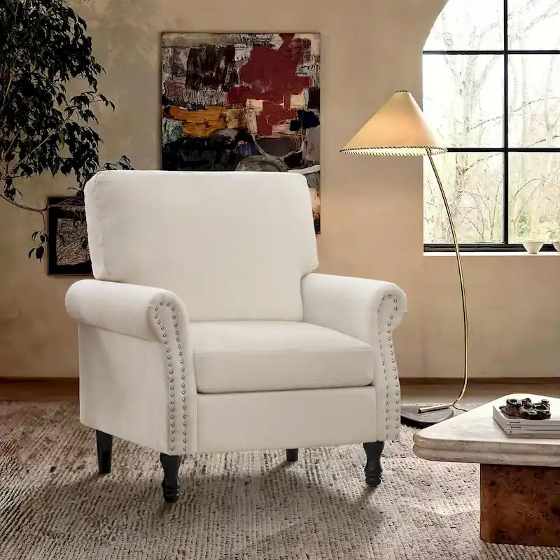 Modern Upholstered Armchair Nailhead Trim Accent Chair with Wood Legs 7