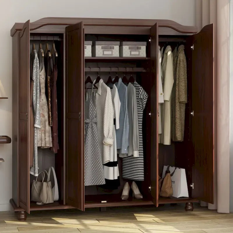 Palace Imports 100% Solid Wood Kyle 4-Door Wardrobe Armoire with Solid Wood or Mirrored Doors 11