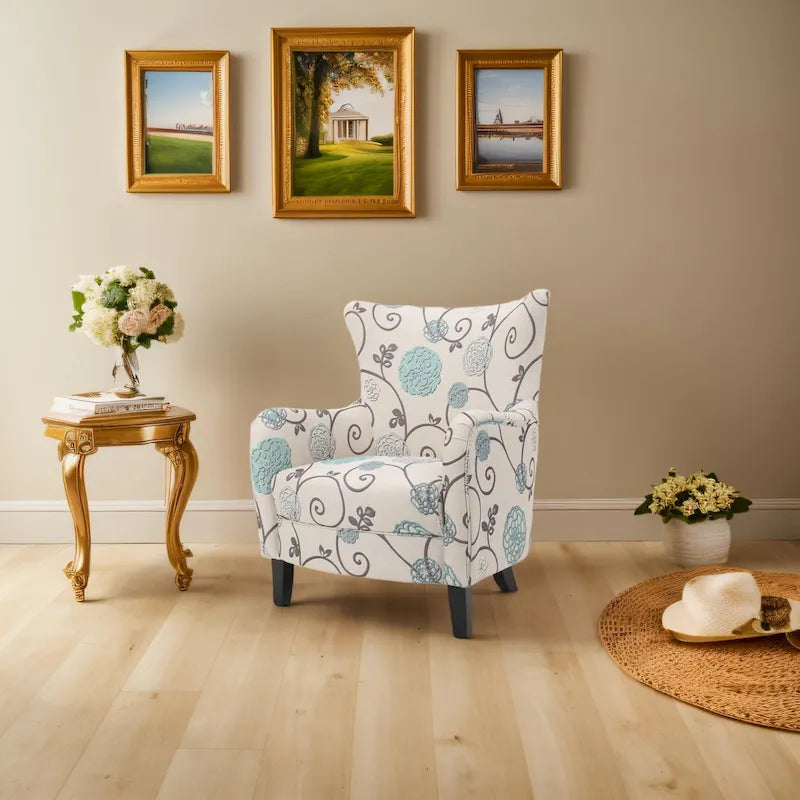 Modern Retro 30.25 High Back Upholstered Arm Chair with Wood Legs for Living Room 7