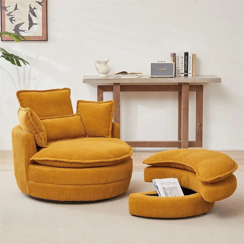 Oversized Swivel Chair with Moon Storage Ottoman with 4 Pillows 13
