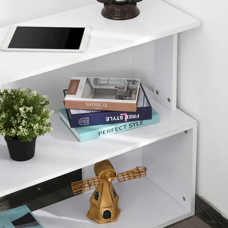 HOMCOM 360 Rotating L-Shaped Corner Desk: White, with Storage Shelves 8