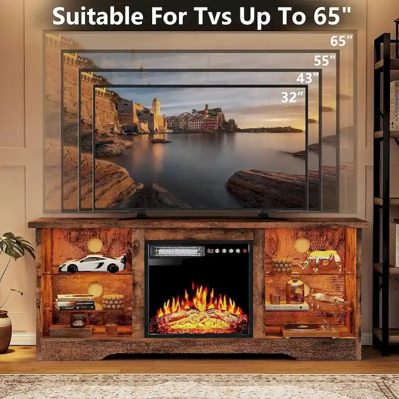 Bossin 58 Fireplace TV Stand with 18 Electric Fireplace,Modern Entertainment Center for 65 TVs,TV Console 22