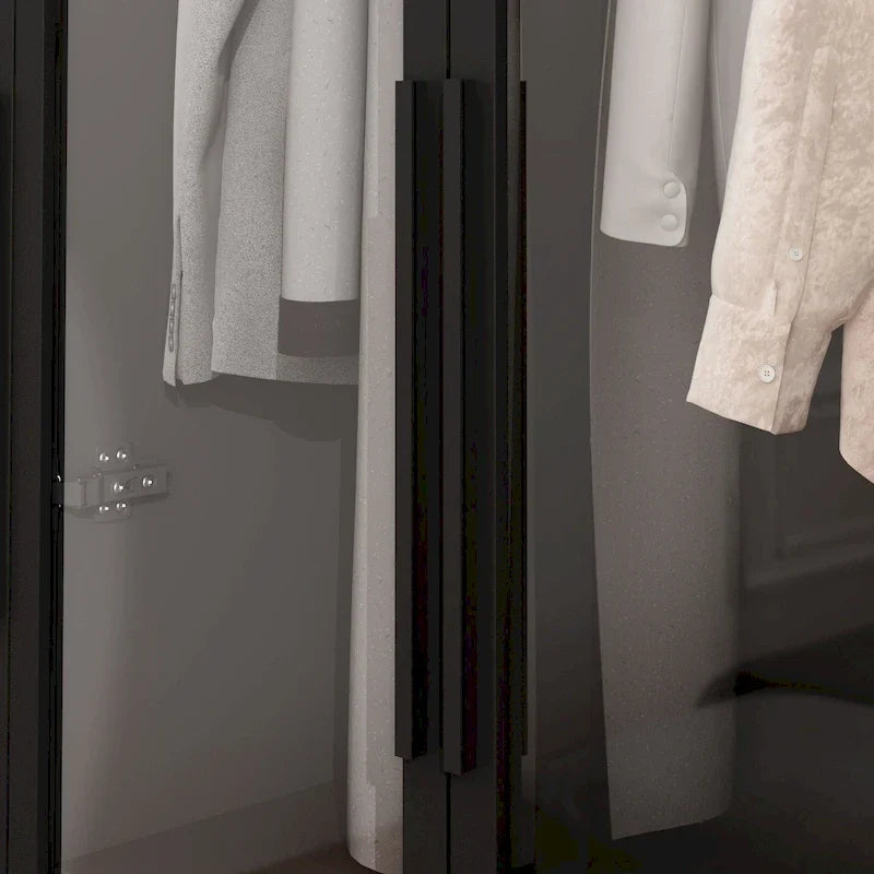 47.2 Wide Armoire LED Light All Glass Door Closet Cabinet Wardrobe 9
