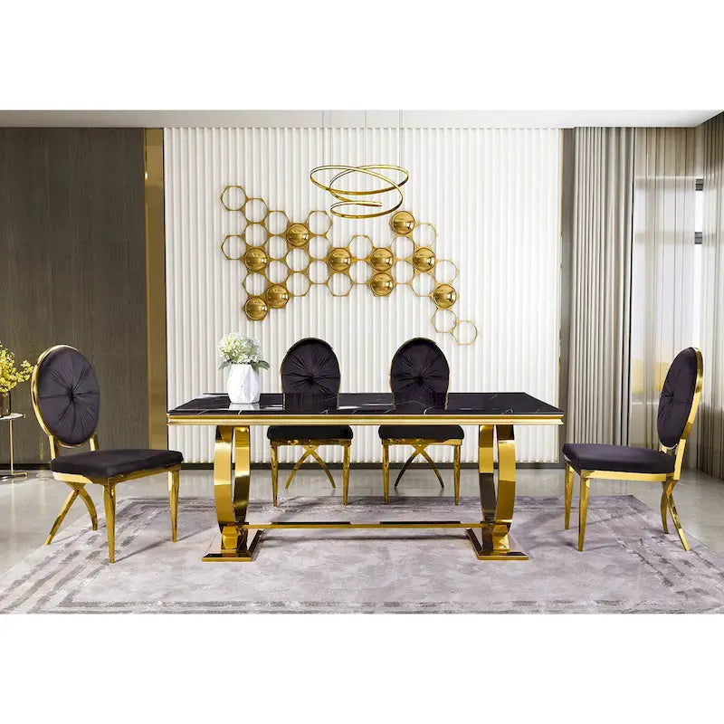 Modern Dining Room Table with Stainless Steel Metal U-Base 7