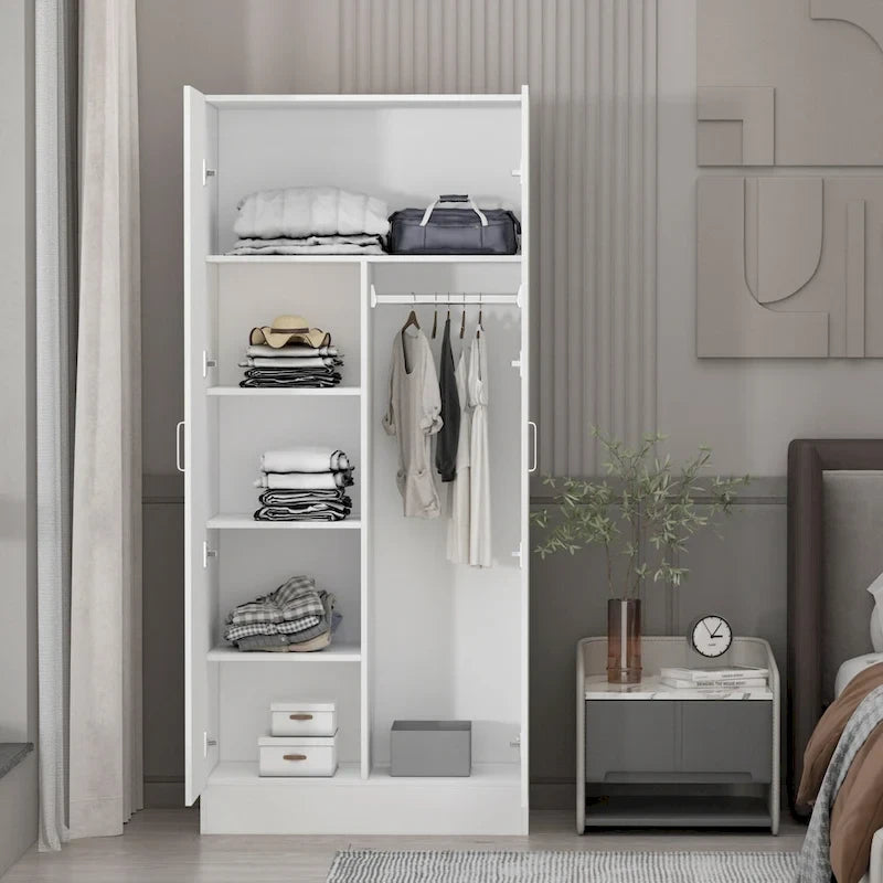 2-Door Wardrobe Armoires Freestanding Bedroom Armoire with Hanging Rod 4