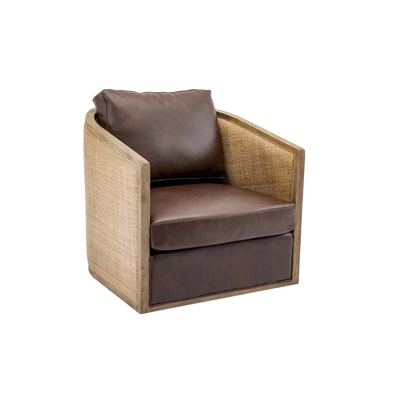 Poltrona a botte girevole, comoda poltrona rotonda d'accento, poltrona club a botte girevole a 360 gradi, poltrona relax con struttura in rattan intrecciato 38