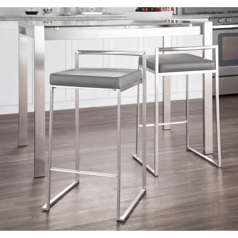 Sgabello da bancone impilabile in acciaio inossidabile completamente saldato Silver Orchid Forrest (set di 2) 44
