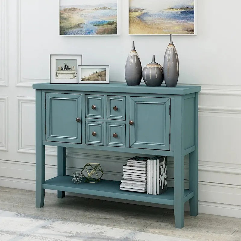 Retro Style Buffet Sideboard Wood Console Table with Bottom Shelf, Easy Assemble, for Living Room, Kitchen, Entryway