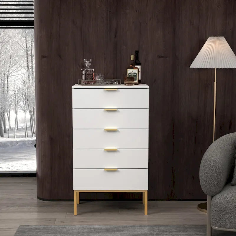 5 Drawer Dresser Chest End Table Storage Cabinet 23.6 W White/Back 16