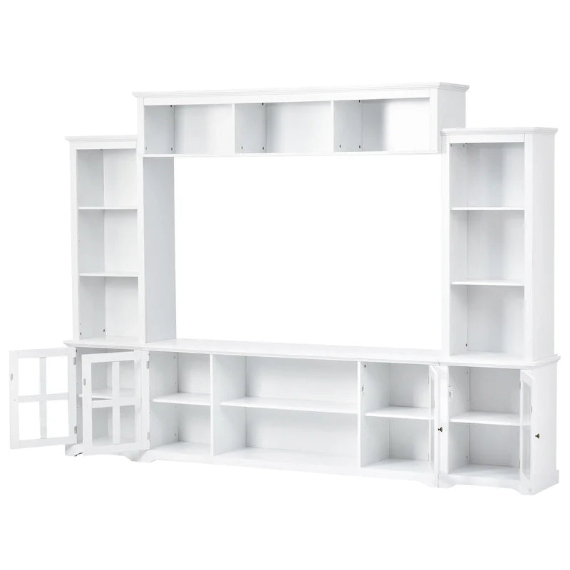 Entertainment Wall Unit with Bridge, Tempered Glass Doors for TVs Up to 70 12