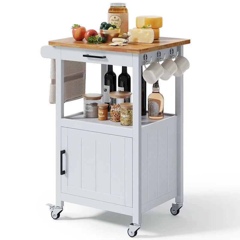 Wooden Kitchen Island Trolley Cart with Drawers 18