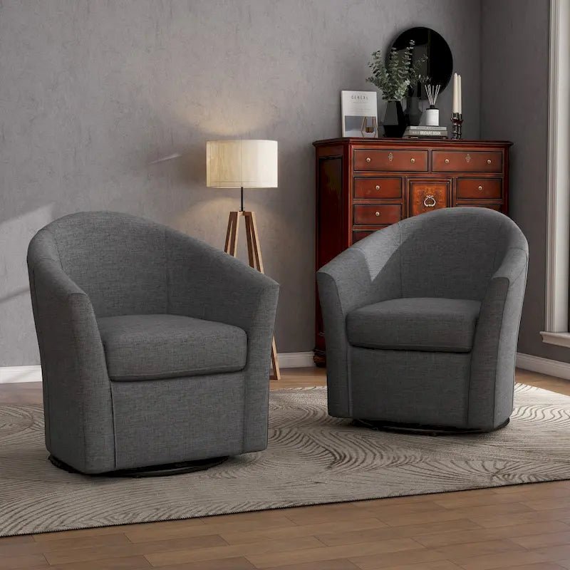 Set of 2 Modern Upholstered Swivel Barrel Chair Living Room Accent Chair 33