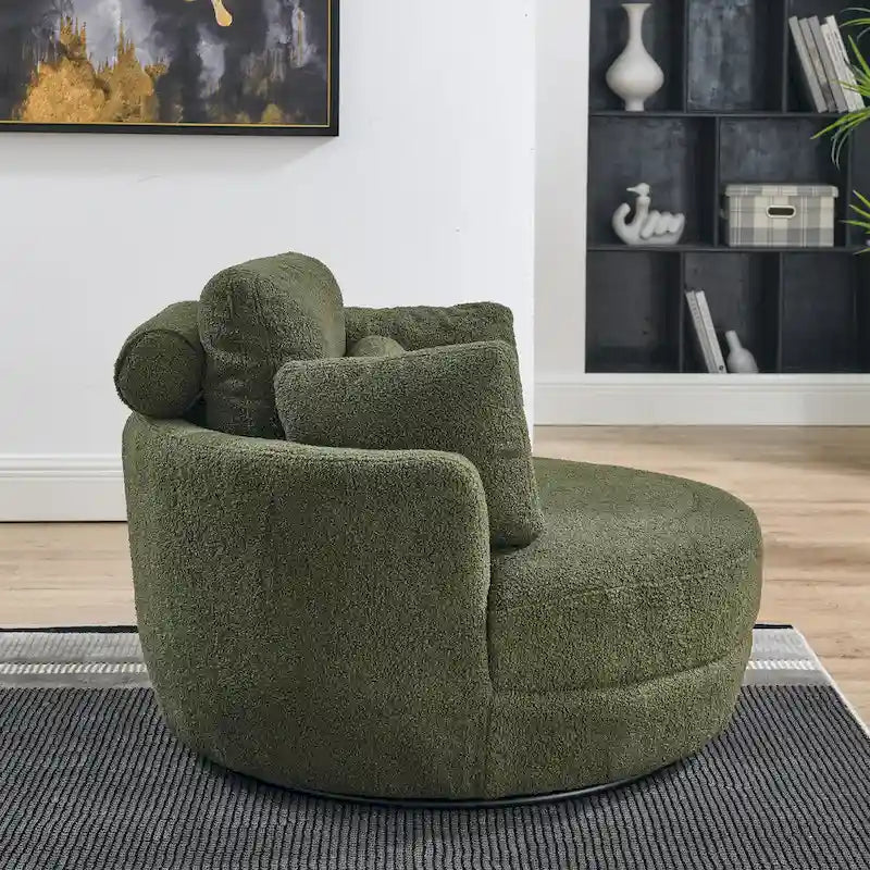 Oversized Swivel Cuddle Barrel Chair with moon storage ottoman 9