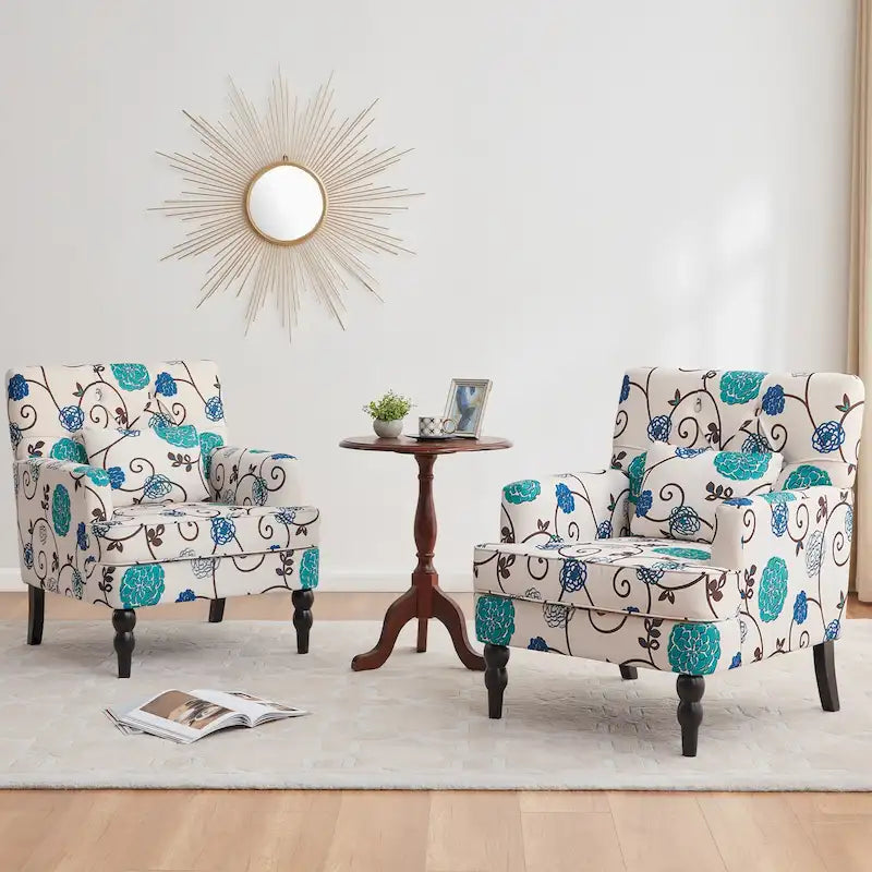 Set of 2 Arm Chair Upholstered Button Tufted Accent Chair with Lumbar Pillow Beige/ Grey/ Light Blue 10