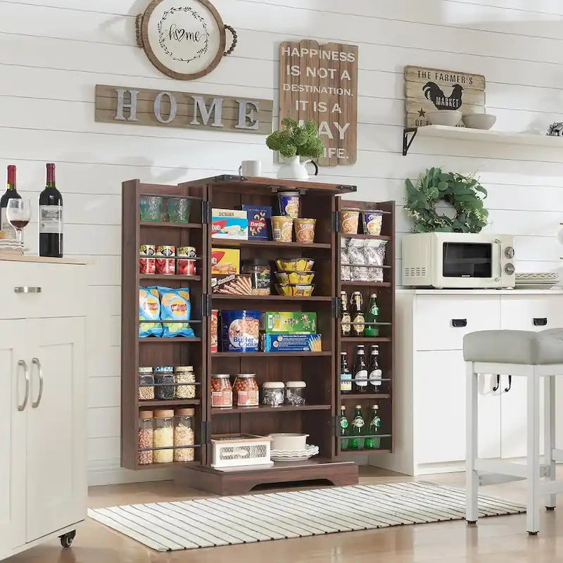 47 Armadietto da Cucina Dispensa, Mobile Contenitore con Ante Scorrevoli Stile Fienile - N/D 38