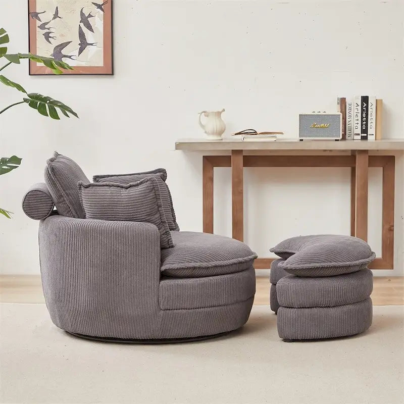 Oversized Swivel Chair with Moon Storage Ottoman with 4 Pillows 19